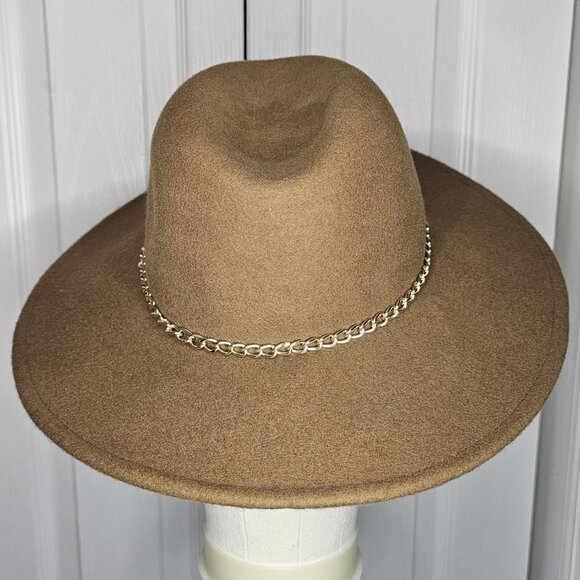 Steve Madden Wool Felt Winter Hat Metal Chain Cowboy Fedora Wide Brim Western - Picture 2 of 5